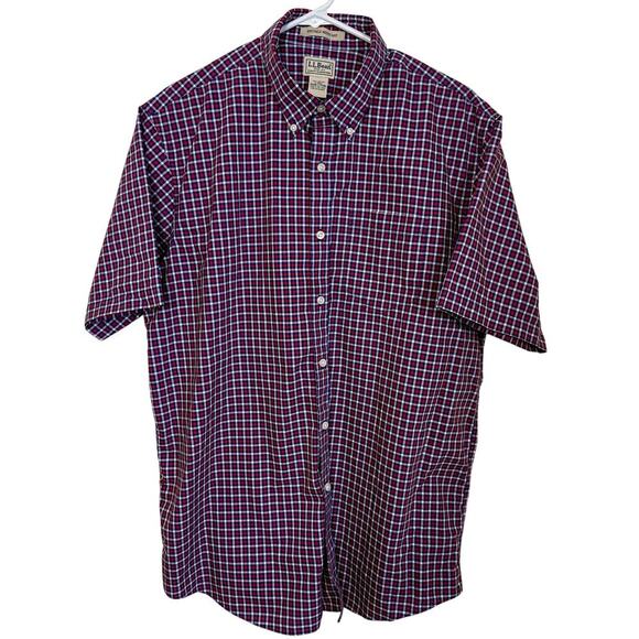L.L. Bean Wrinkle Resistant Plaid Short Sleeve Shirt Large Like New Condition - Picture 1 of 3